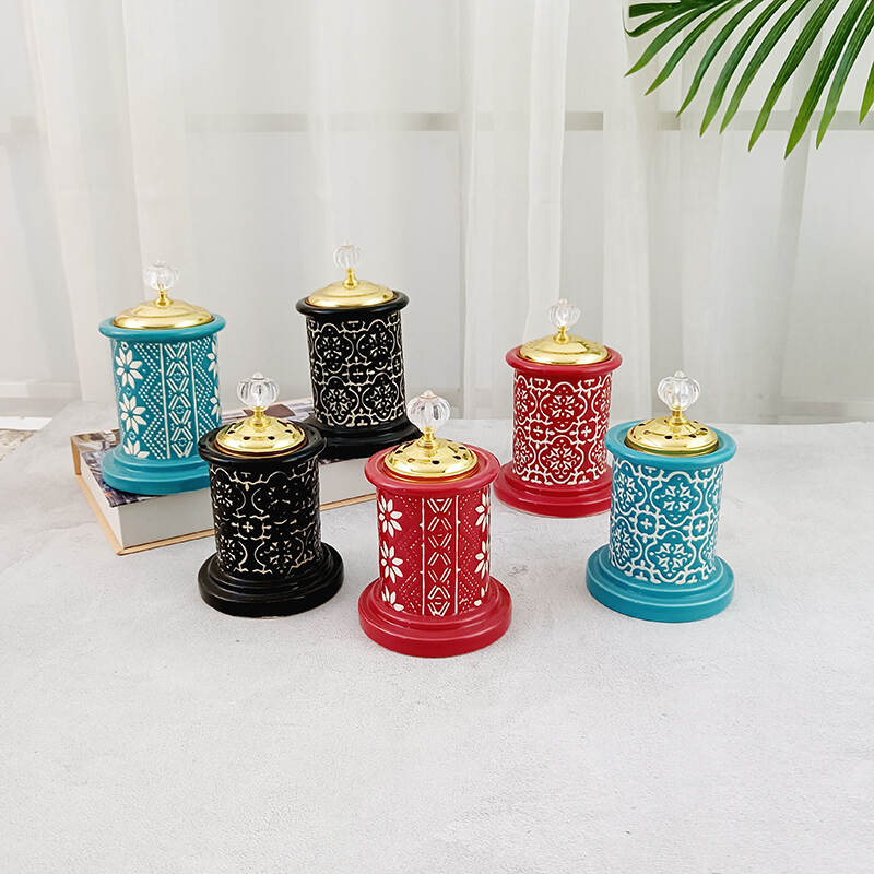 Cylindrical middle east relief ceramic incense burner aromatherapy burner