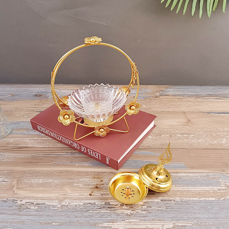 luxurious Flower basket handle glass crystal candle holder for Mysterious candlestick ornament