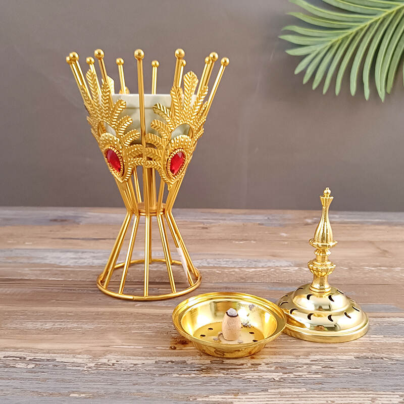 Spa Aromatherapy，gorgeous golden insence burner，middle eastern style canlde holder for spa/yoga