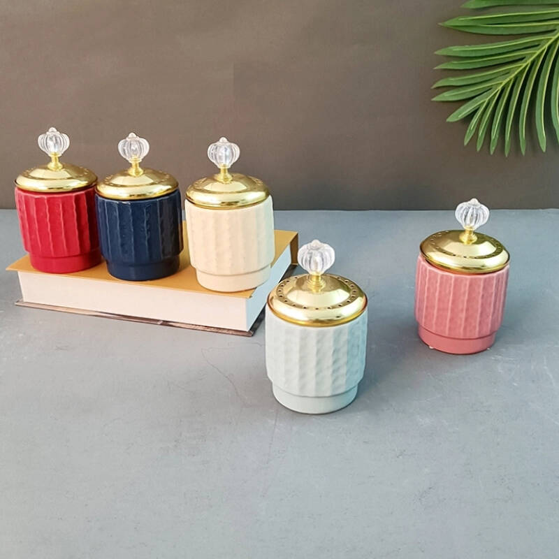 Jar shape Ceramic simple style three-piece aromatherapy burner for home decoration