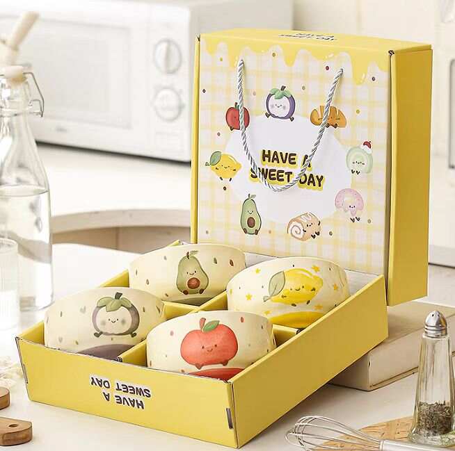 Cartoon Sturdy ceramic bowl，bowl gift box set,Ceramic Cereal Bowls