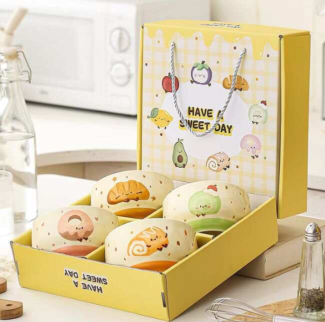 Cartoon Sturdy ceramic bowl，bowl gift box set,Ceramic Cereal Bowls