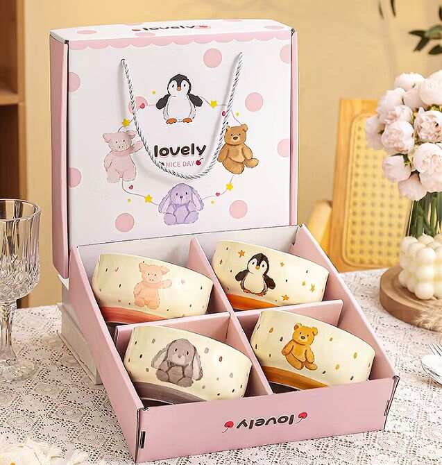Cartoon Sturdy ceramic bowl，bowl gift box set,Ceramic Cereal Bowls