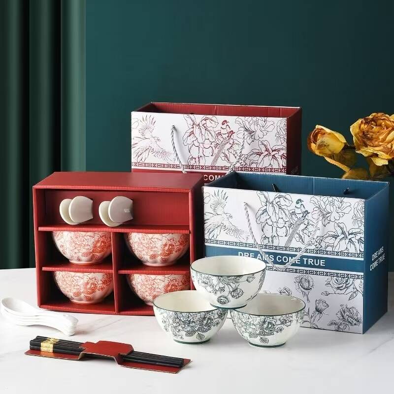 Table ware Printed gift box ceramic rice bowl Printed gift box for dinnerware gift set with soup ladle and chopsticks