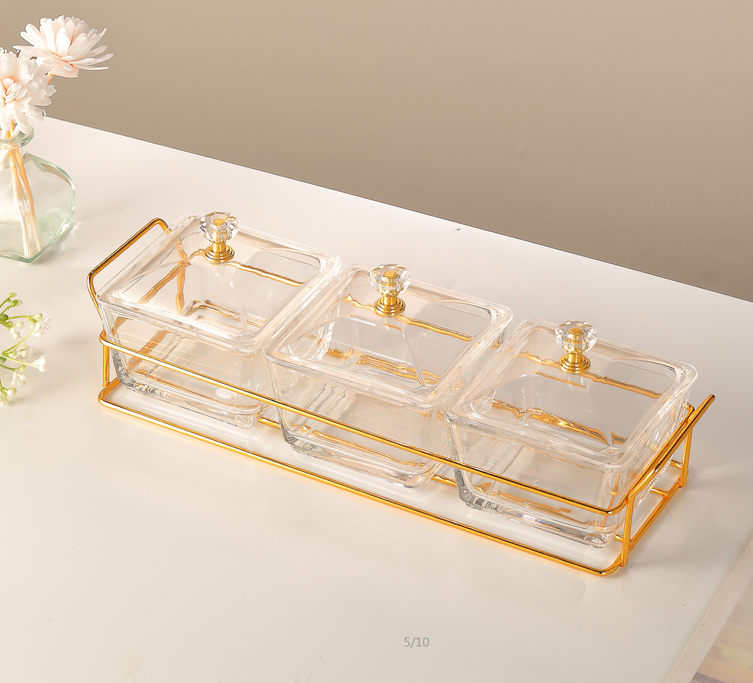 Seasoning glass jar snack storage jar with stable iron frame kitchen supplies