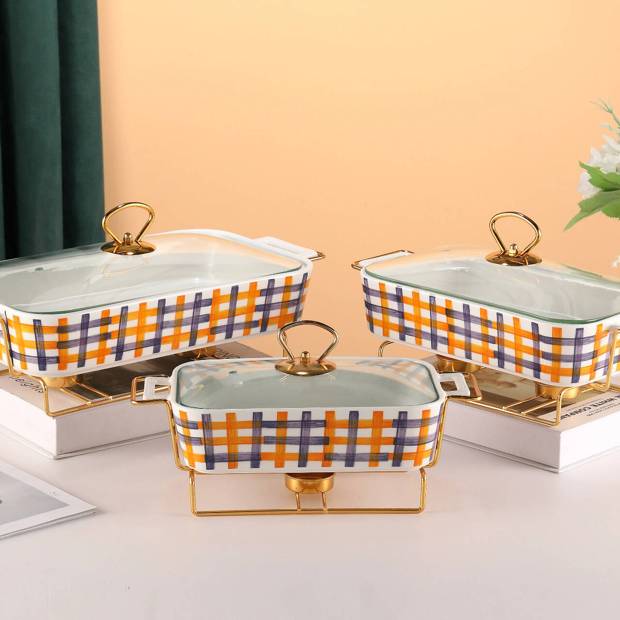 Modernization design rectangle baking pan dishes Ceramic Food Warmer ...