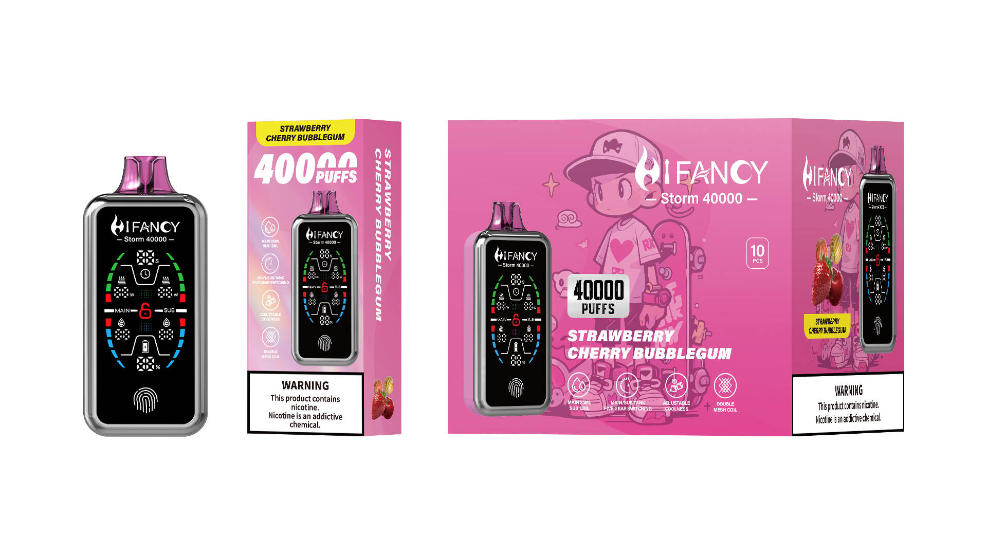 HIFANCY → Disposable → STORM 40K → Strawberry Cherry Bubblegum Packaging → DE