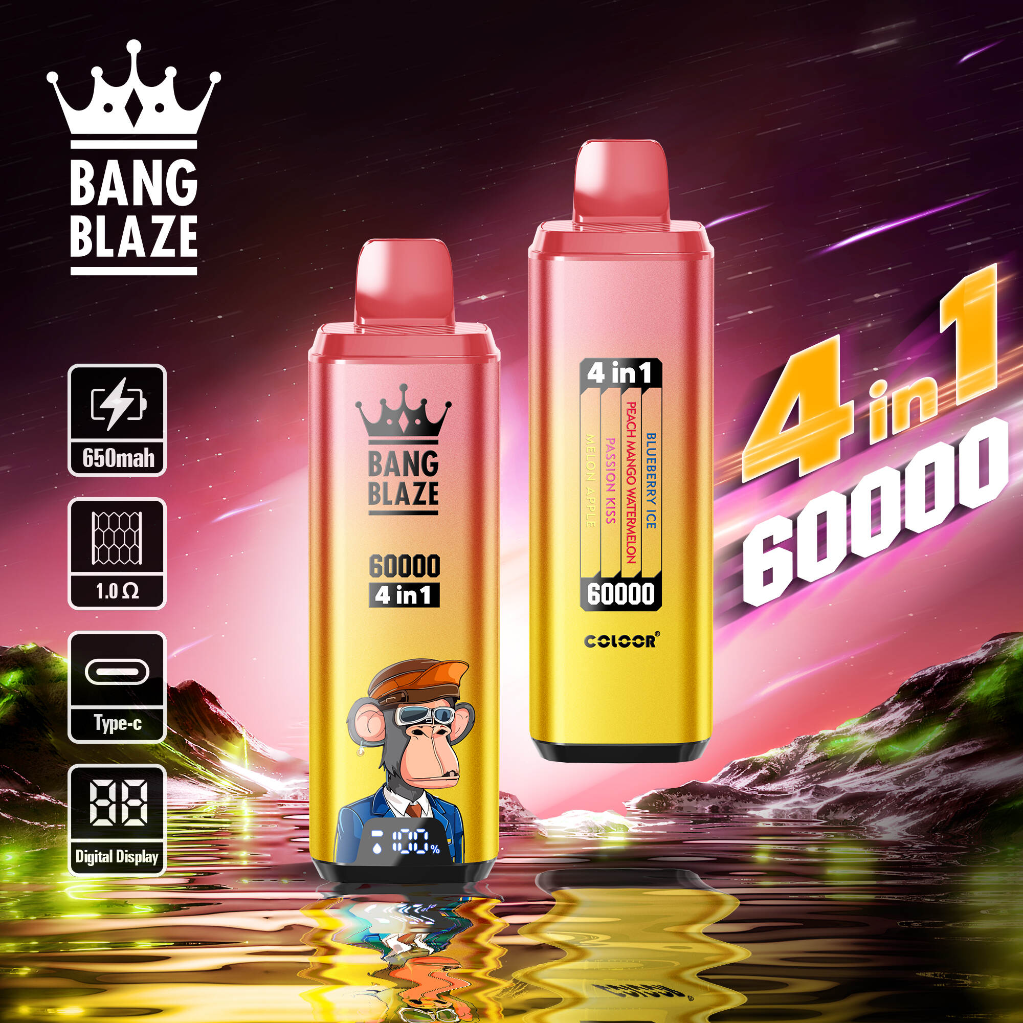 4 in 1 Vape; 60000 Puffs Einweg; Multi-Aroma-Vape Europe; Bang Blaze 60k; wiederaufladbarer Vape Typ-C; Vape-Gerät 4 Aromen; elektronische Zigarette EU-Lagerhaus