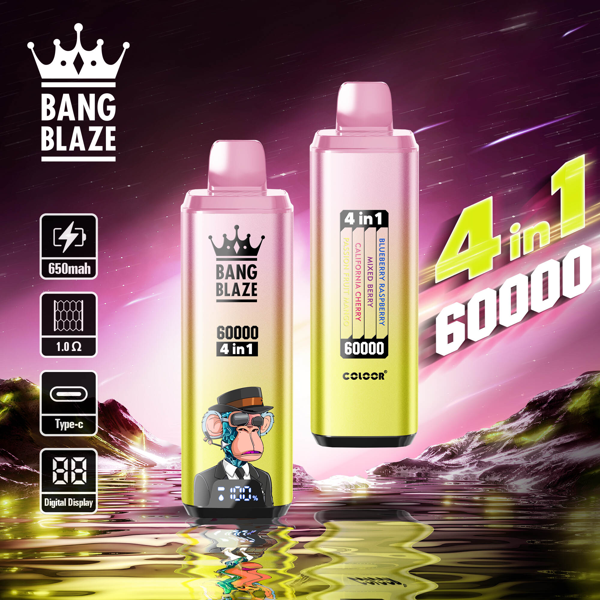 4 in 1 Vape; 60000 Puffs Einweg; Multi-Aroma-Vape Europe; Bang Blaze 60k; wiederaufladbarer Vape Typ-C; Vape-Gerät 4 Aromen; elektronische Zigarette EU-Lagerhaus