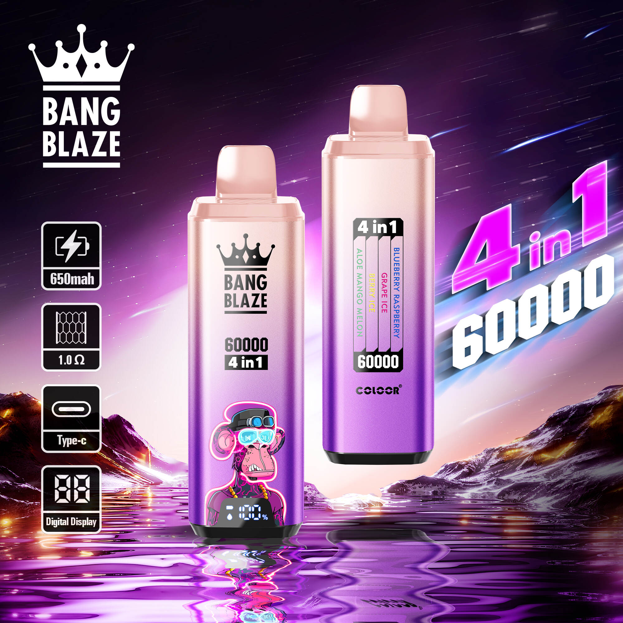 4 in 1 Vape; 60000 Puffs Einweg; Multi-Aroma-Vape Europe; Bang Blaze 60k; wiederaufladbarer Vape Typ-C; Vape-Gerät 4 Aromen; elektronische Zigarette EU-Lagerhaus