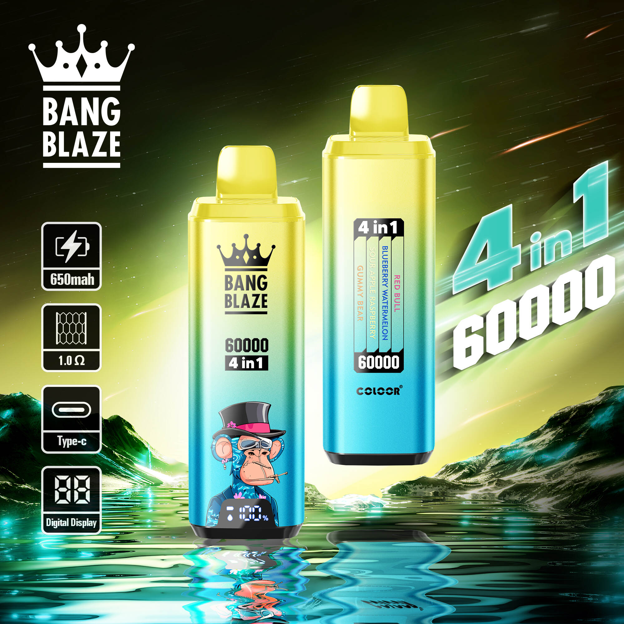 4 in 1 Vape; 60000 Puffs Einweg; Multi-Aroma-Vape Europe; Bang Blaze 60k; wiederaufladbarer Vape Typ-C; Vape-Gerät 4 Aromen; elektronische Zigarette EU-Lagerhaus