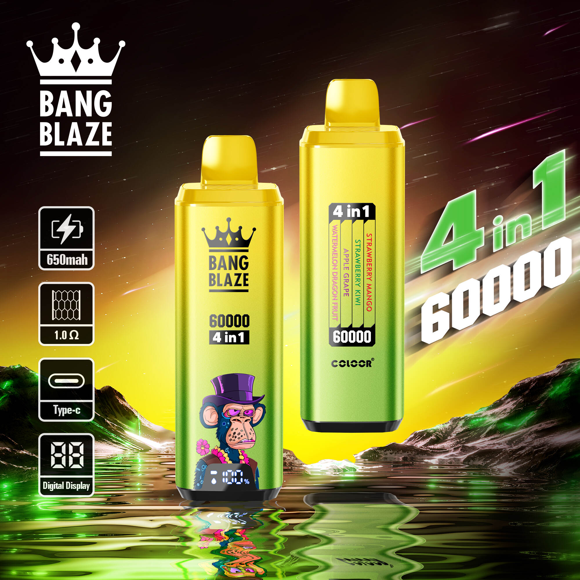 4 in 1 Vape; 60000 Puffs Einweg; Multi-Aroma-Vape Europe; Bang Blaze 60k; wiederaufladbarer Vape Typ-C; Vape-Gerät 4 Aromen; elektronische Zigarette EU-Lagerhaus