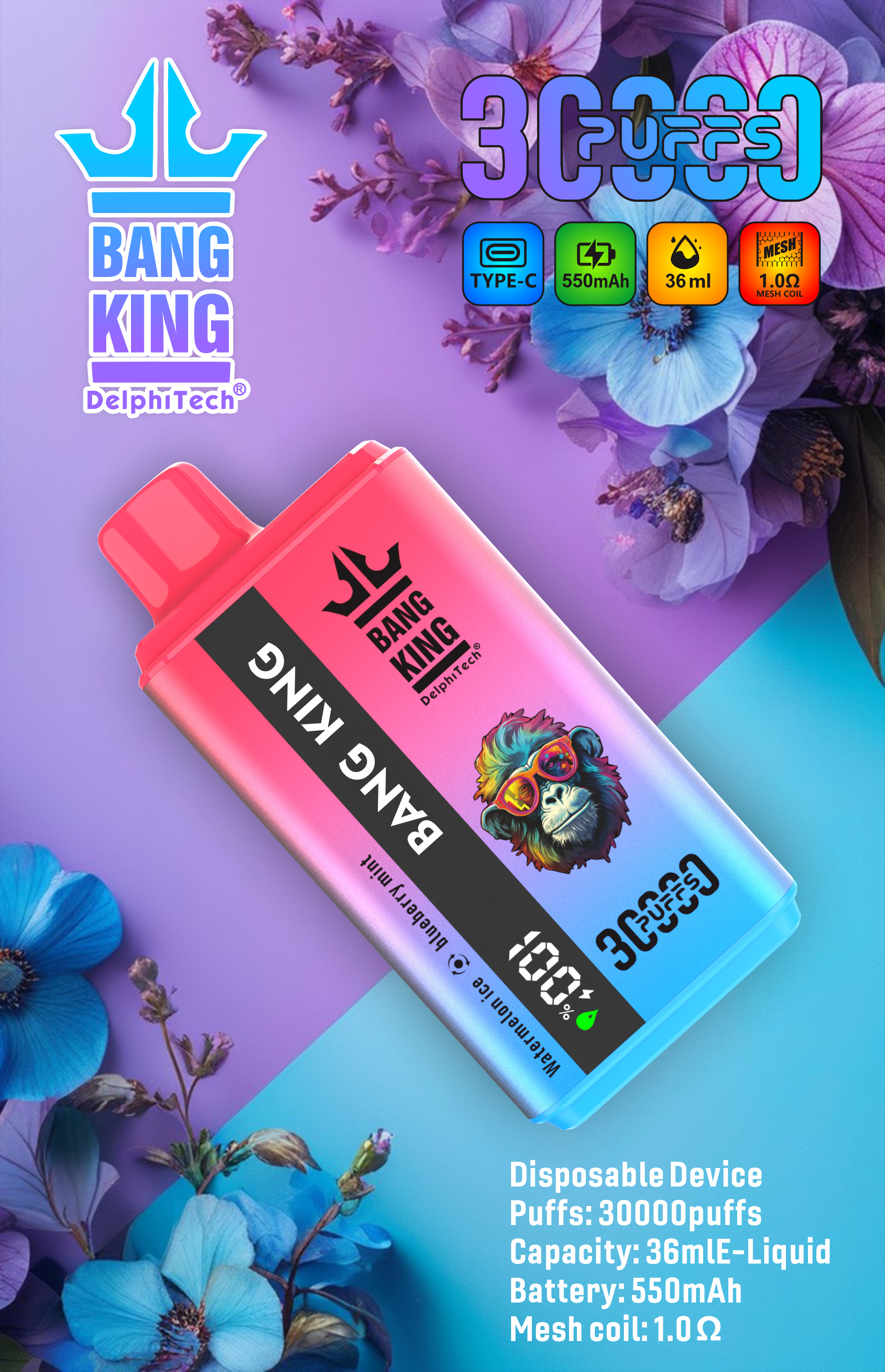 dobbelt smag vape; 30000 Puffs engangs; skiftbare vape -smag; Bang King 30k; Vape Tyskland; Køb Vape Sverige