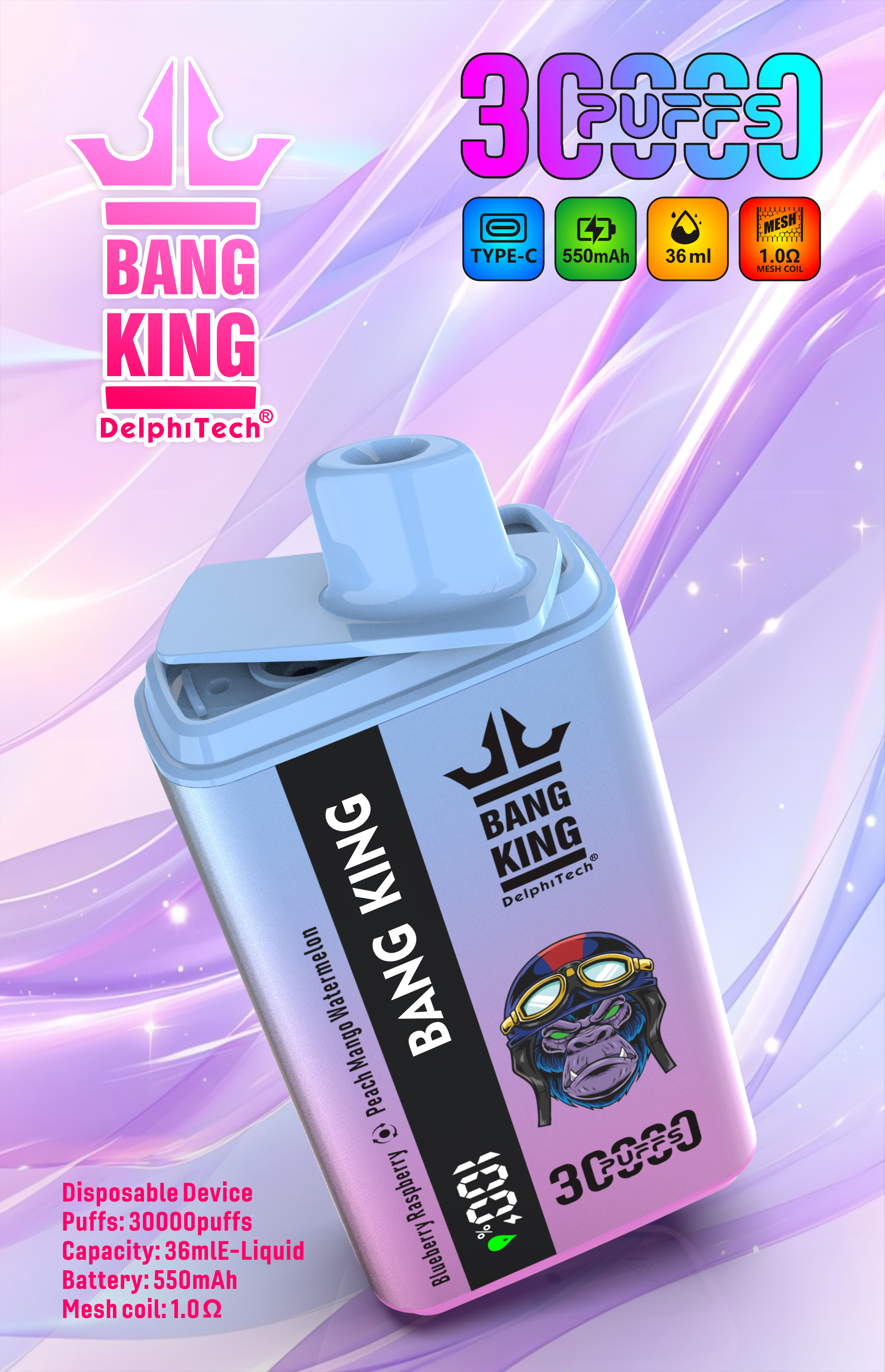 Bang King 30k 2 i 1 dobbelt smagsvape - 30.000 puffs, 18 ml × 2 tanke, type -C | EU -lager