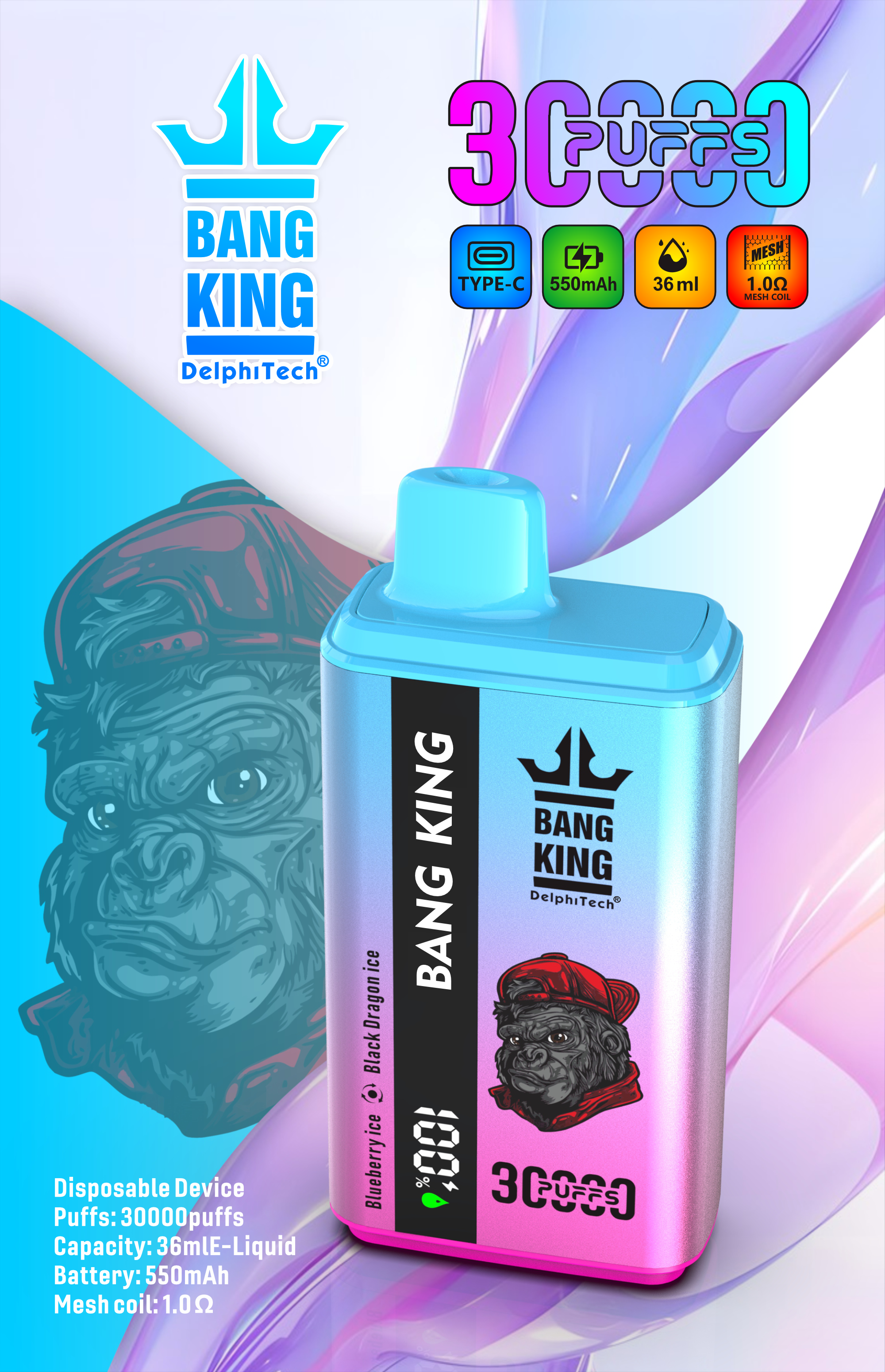 dobbelt smag vape; 30000 Puffs engangs; skiftbare vape -smag; Bang King 30k; Vape Tyskland; Køb Vape Sverige
