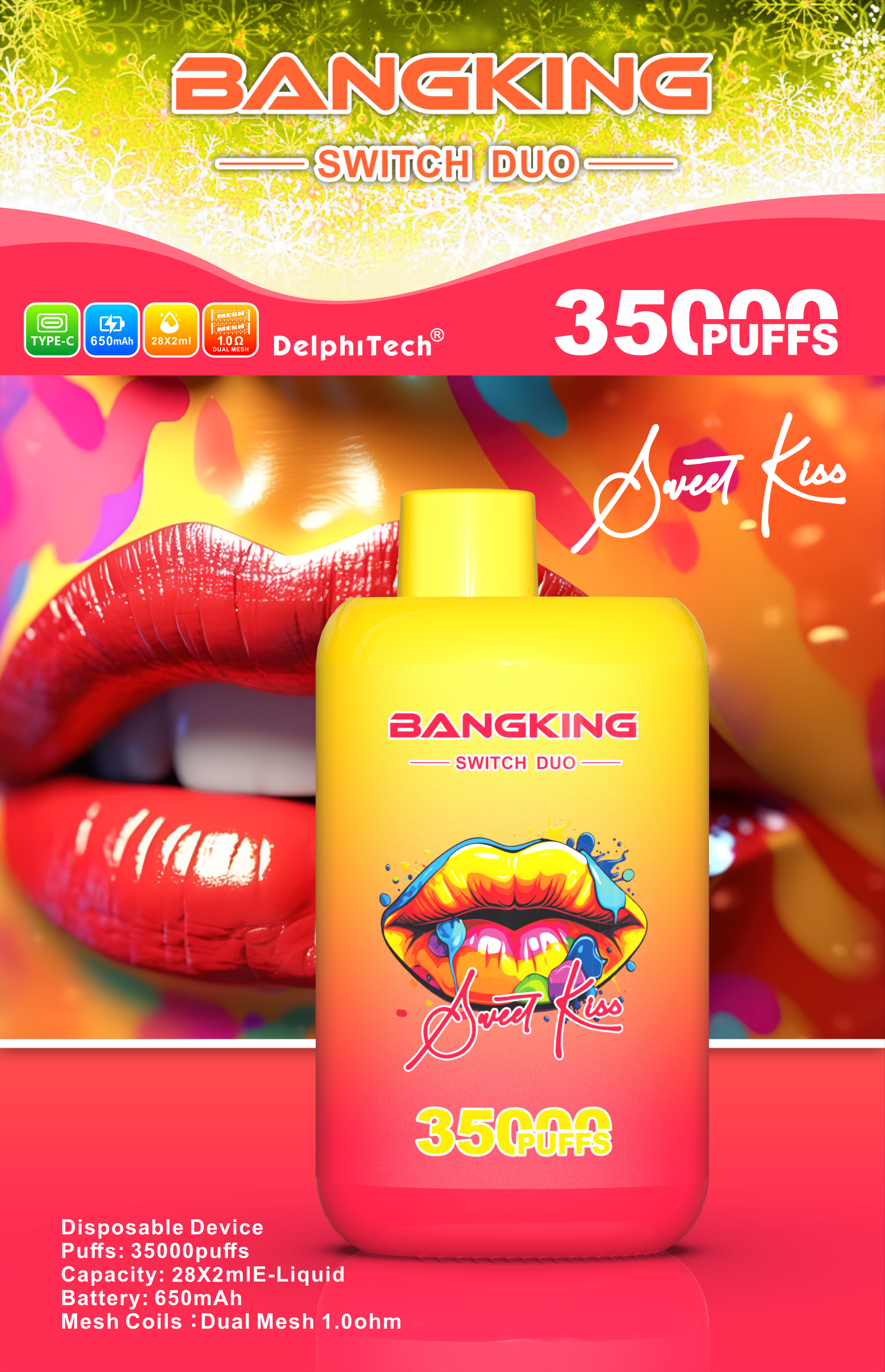 BANG KING SWITCH DUO 35K;Bang vape poland; dual flavor vape; switchable flavors disposable; rechargeable vape Europe; buy vape Germany; 35000 puff vape; Type-C vape; mesh coil vape; Germany e-cigarette