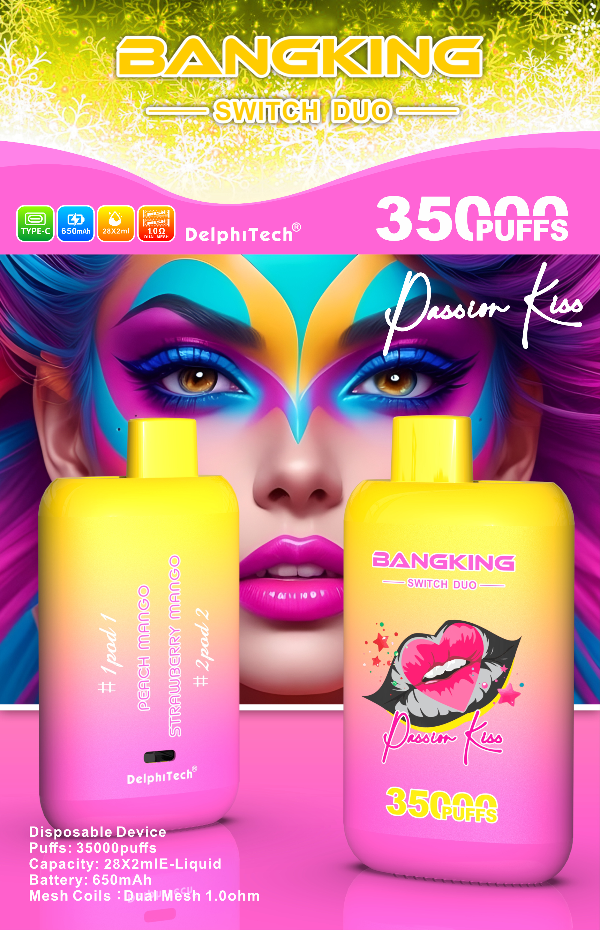 BANG KING SWITCH DUO 35K;Bang vape poland; dual flavor vape; switchable flavors disposable; rechargeable vape Europe; buy vape Germany; 35000 puff vape; Type-C vape; mesh coil vape; Germany e-cigarette