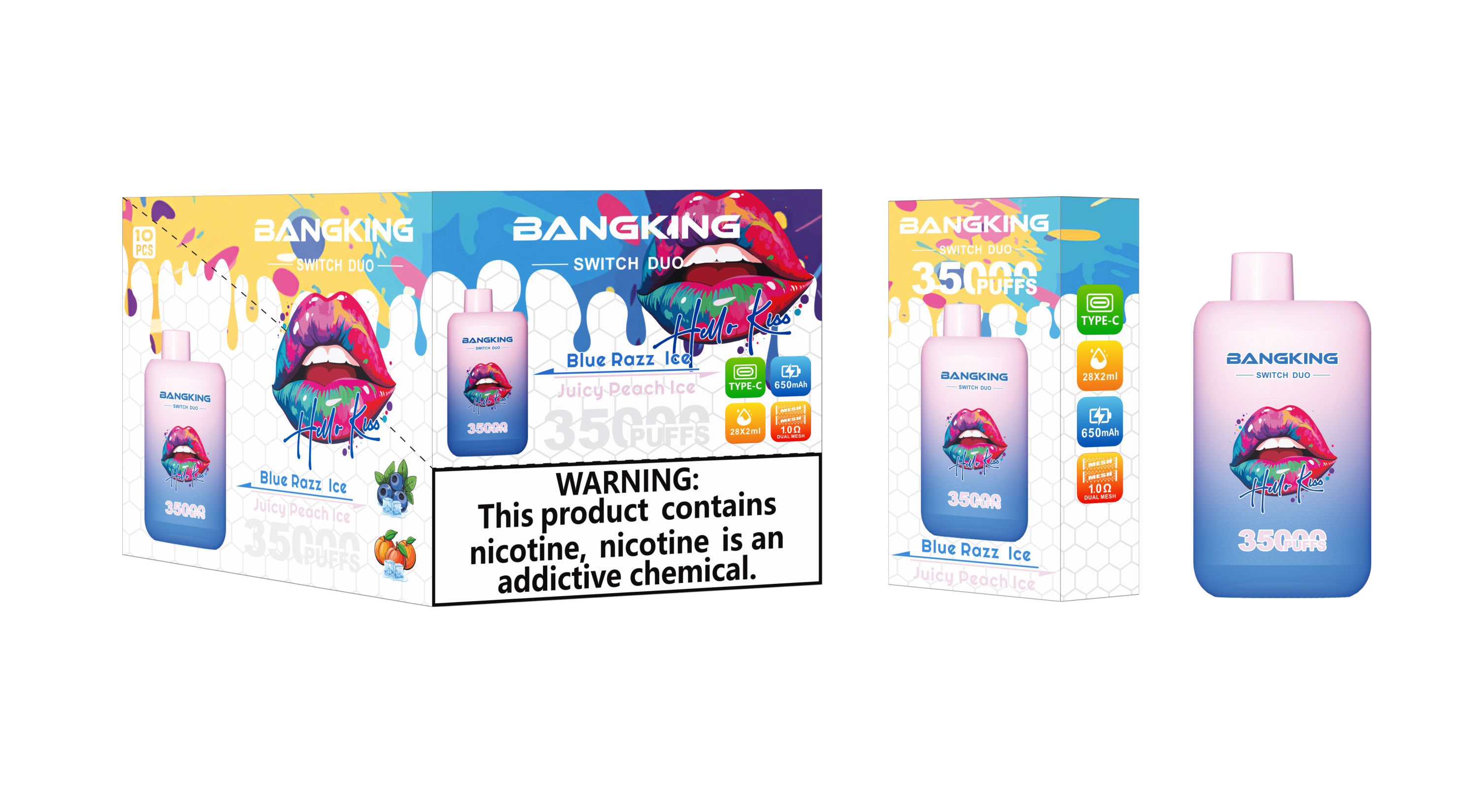 BANG Disposable Vape KING SWITCH DUO 35K Blue Razz Ice Juicy Peach Packaging DE