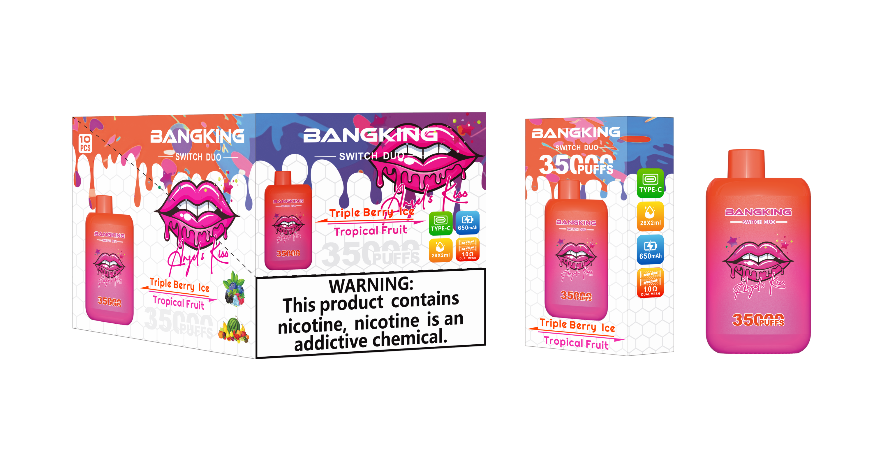 BANG Disposable Vape KING SWITCH DUO 35K Triple Berry Ice Tropical Fruit Packaging DE