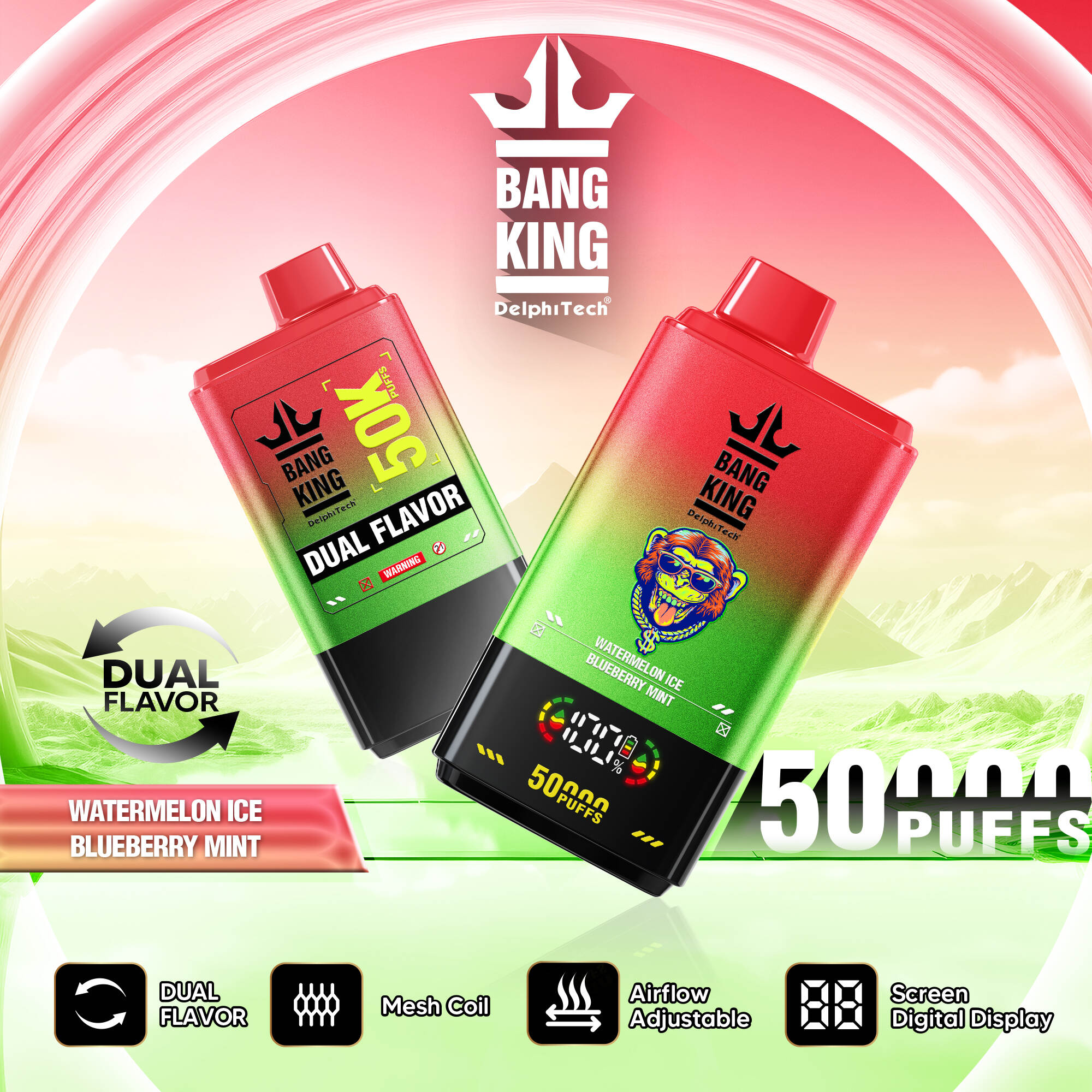 Bang King 50k 2 in 1 doppio sapore vape - 50000 sbuffi | Serbatoi da 25 ml × 2 | Type-C ricaricabile | Magazzino eu