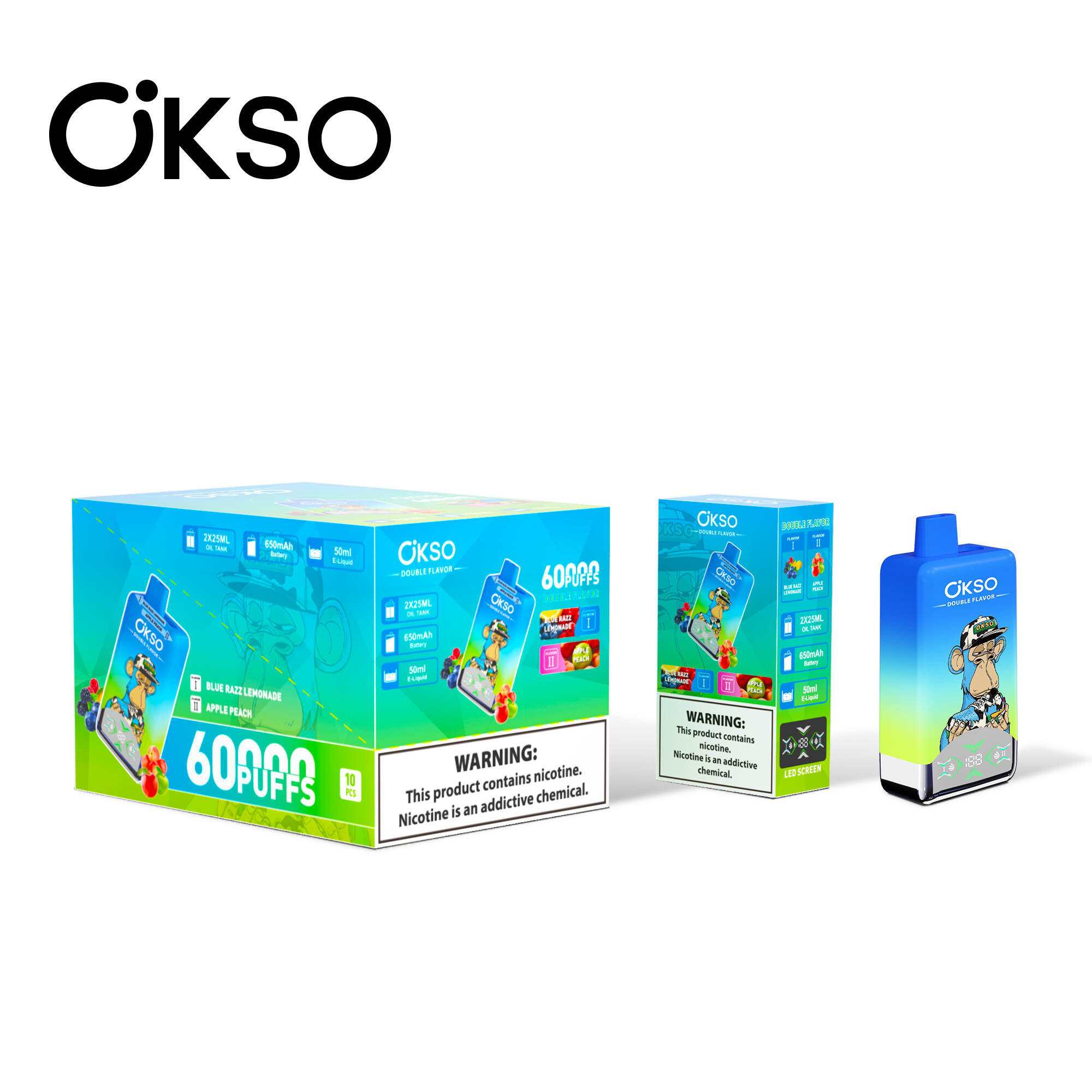 OKSO Double Flavor 60k - Strawberry Cherry & Kiwi Passion Fruit Guava