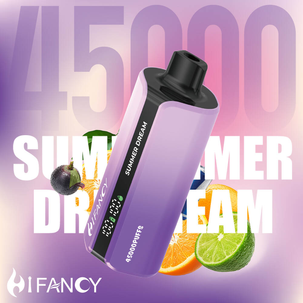 HIFANCY DREAM 45K is a 45,000-puff rechargeable disposable with 2%/3%/5% nicotine, 650 mAh battery, and 10 flavors. Ships to 24 EU countries. MOQ: 1 box (10 devices). Order via WhatsApp for EUR invoice.