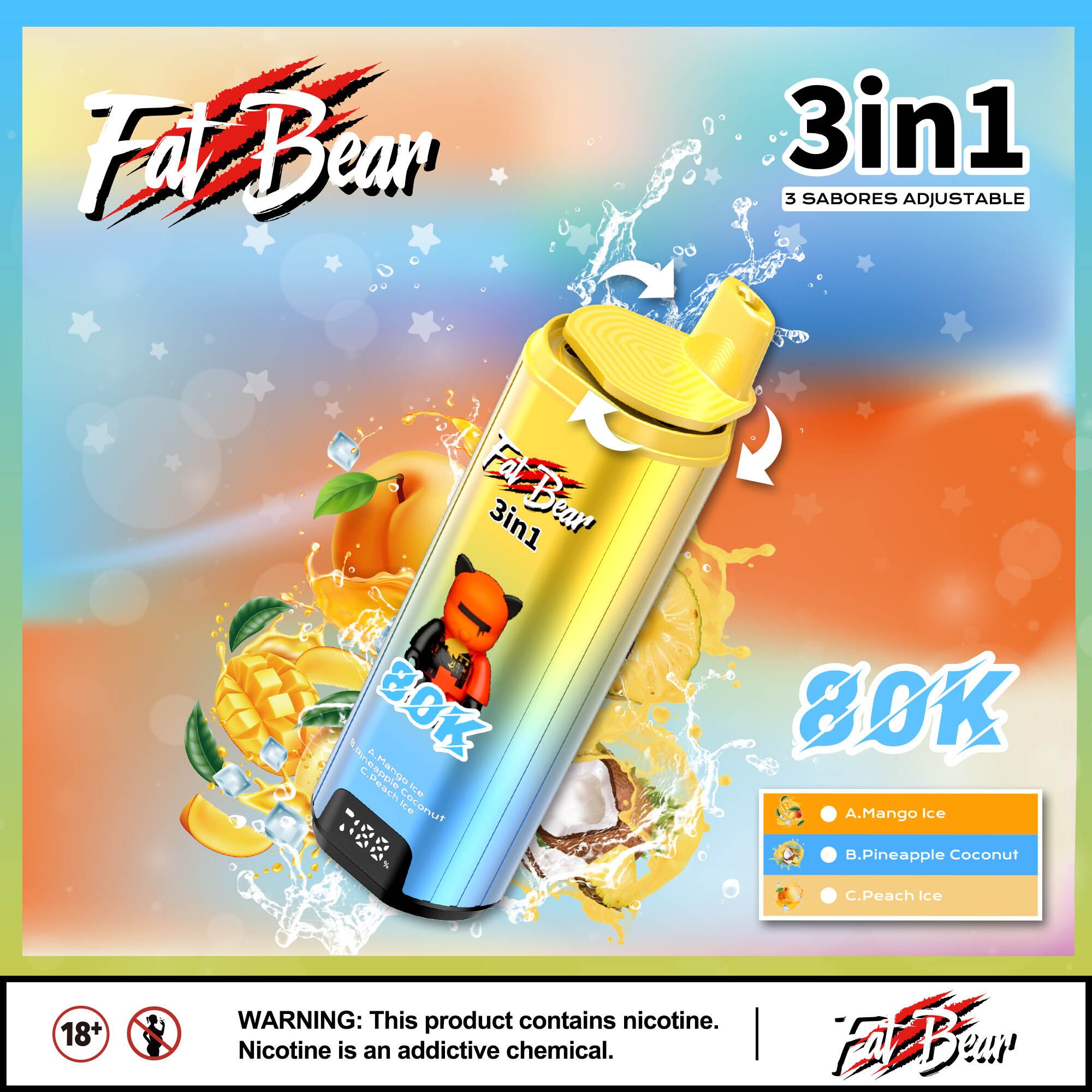 Fat Bear 80K — Saveurs commutables 3 en 1, 80 000 bouffées