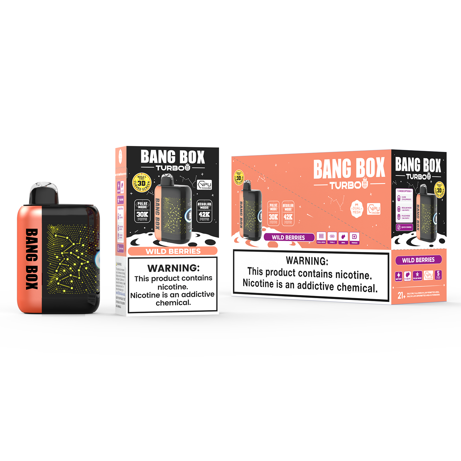 BANGBOX 42000 bouffées, jetables de type C, maille à double bobine, affichage de la batterie à l'huile, écran incurvé 3D, réalisation en Chine UE, marques de saveurs mélangées