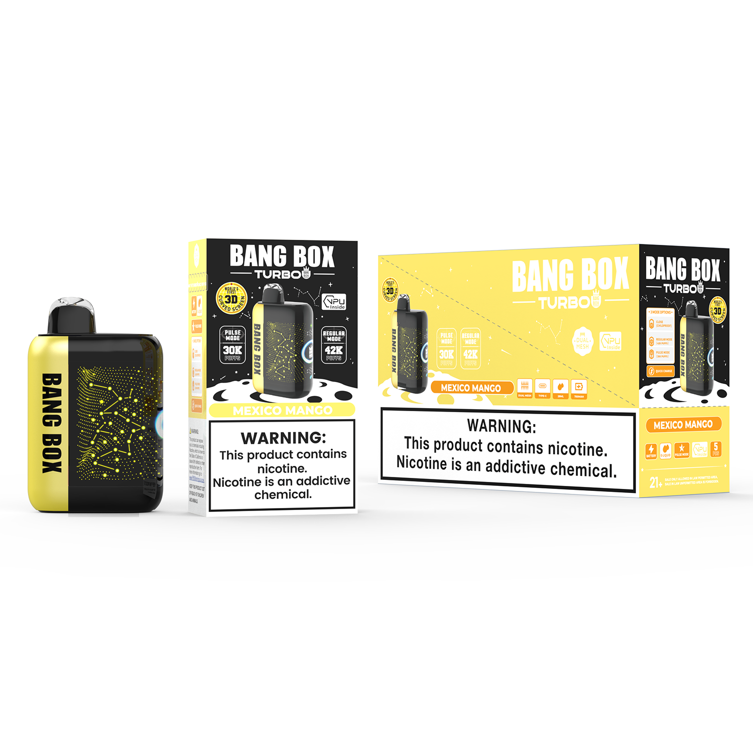 BANGBOX 42000 bouffées, jetables de type C, maille à double bobine, affichage de la batterie à l'huile, écran incurvé 3D, réalisation en Chine UE, marques de saveurs mélangées
