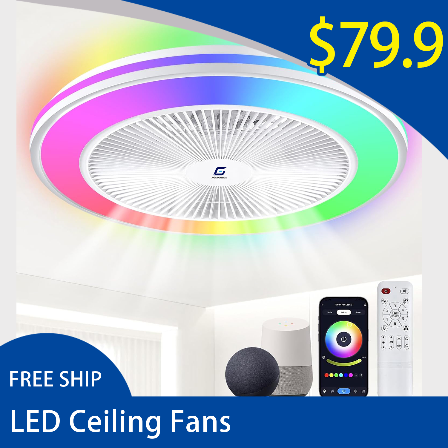 LED Ceiling Fans with Lights Flush