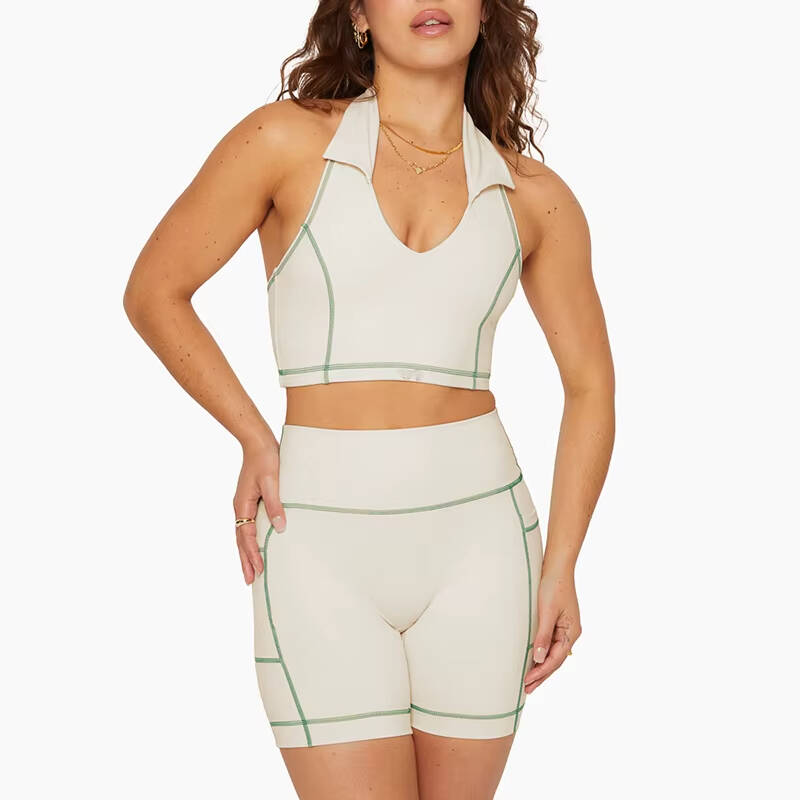 Women’s Two-Piece Tennis Set – Halter Polo Top with Mini Skirt for Pickleball & Gym