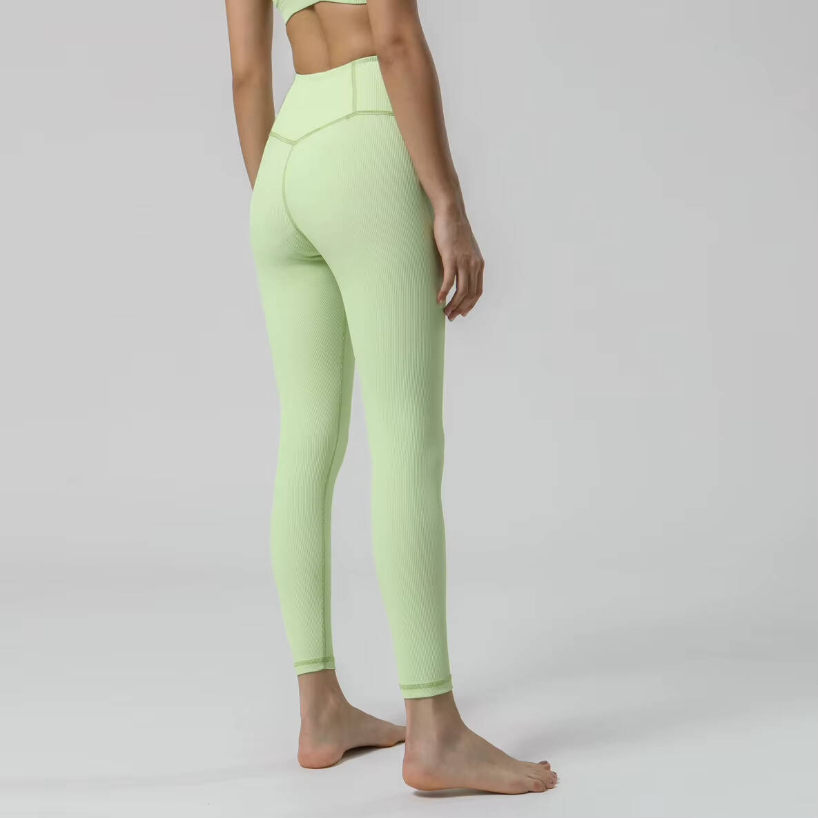 Custom Seamless Ribbed Yoga Pants | Full-Length 4-Way Stretch Nude Fitness Leggings for Women