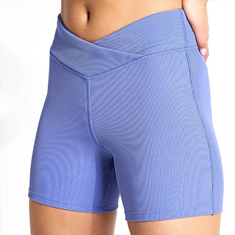 Women’s Ribbed Crossover Waist Gym Shorts | Yoga & Running Tights for Outdoor Workouts