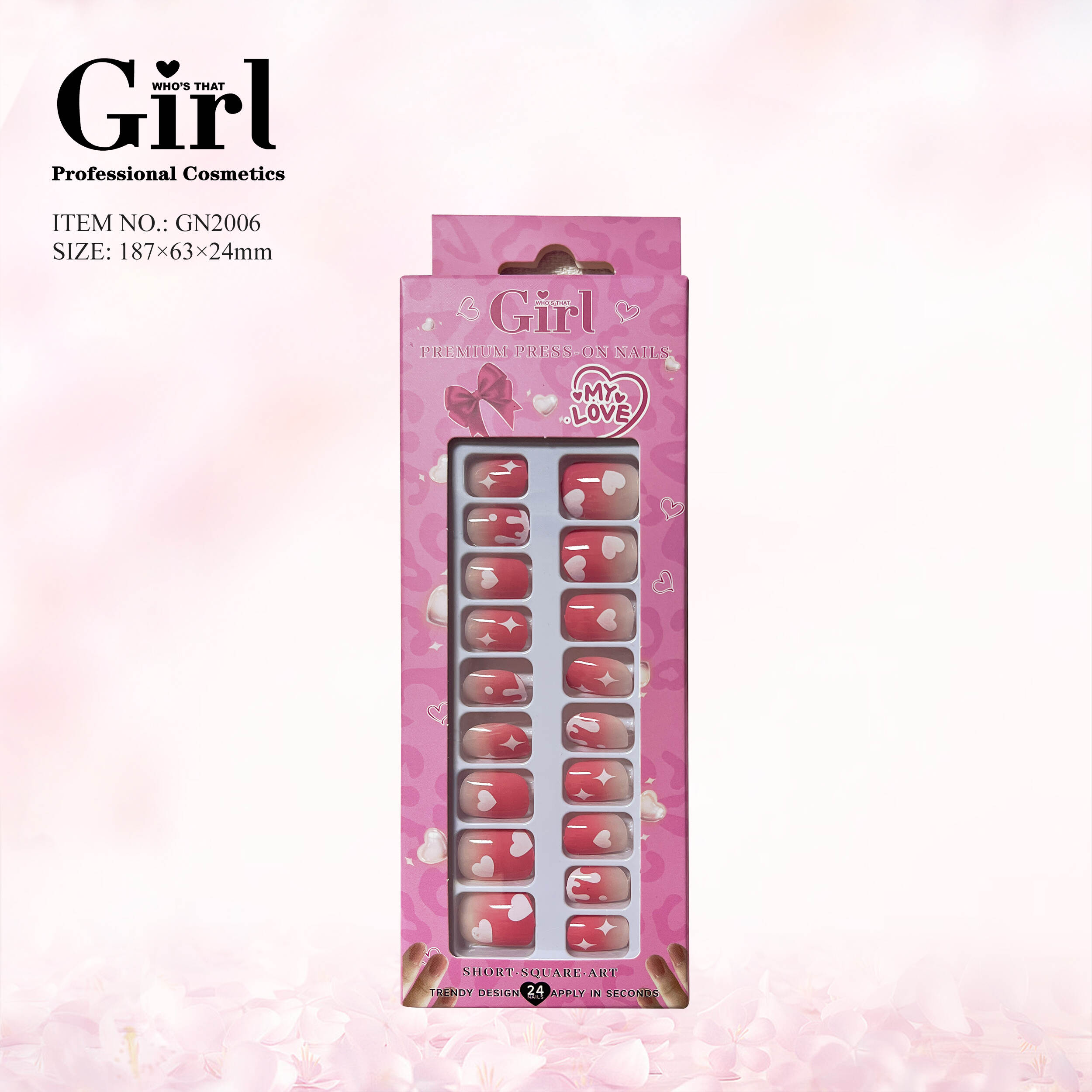 Qui est cette fille gn2006 24pcs pack de conception courte de conception de beauté ongles