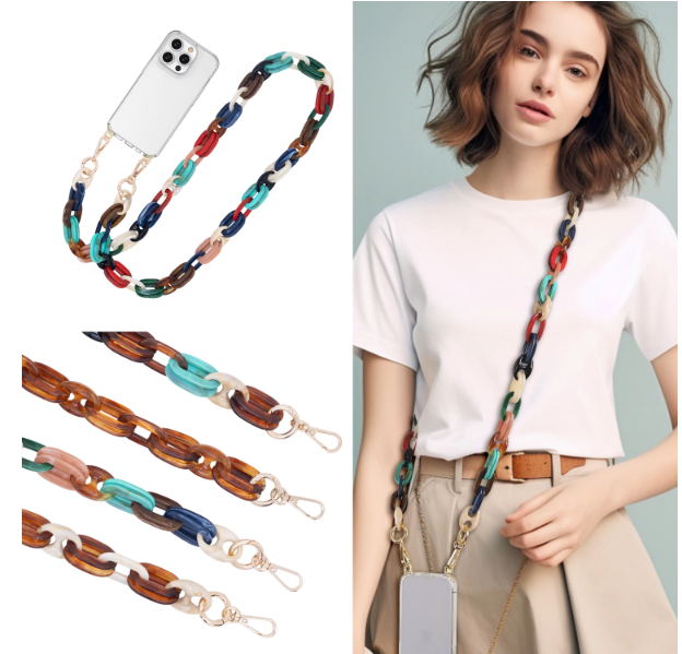 Acrylic Resin Replacement Chain Purse Shoulder Strap with Buckle, Phone Case Chain Color Mixing Oval Chain Double Link