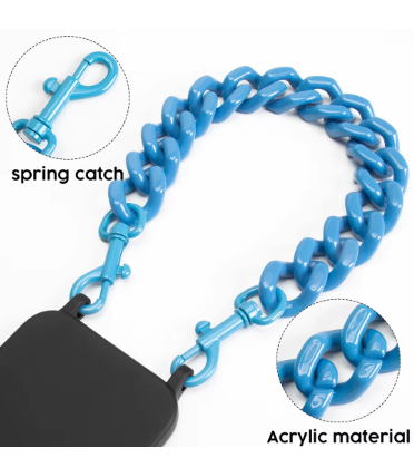 Custom Multicolor Bold Acrylic Chain Wrist Strap for Mobile Phones Wooden Beads Mobile Phone Keychain Comfortable Wrist Rope