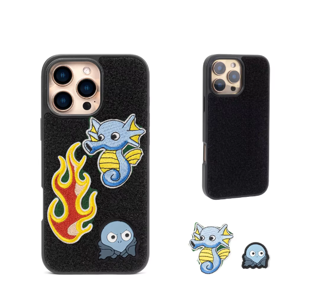 Cartoon Animal Design Embroidery Charms for Junk Phone Case Various Shapes Silicone Patchwork Fire Element Seahorse Applique