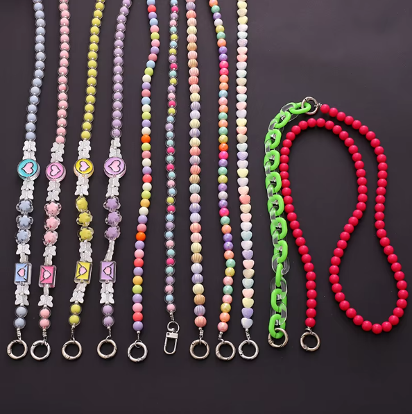 Single Shoulder Strap Long Lanyard Bead Chain Colorful Acrylic Beaded Diagonal for New Mobile Phone Beauty Mobile Phone Straps