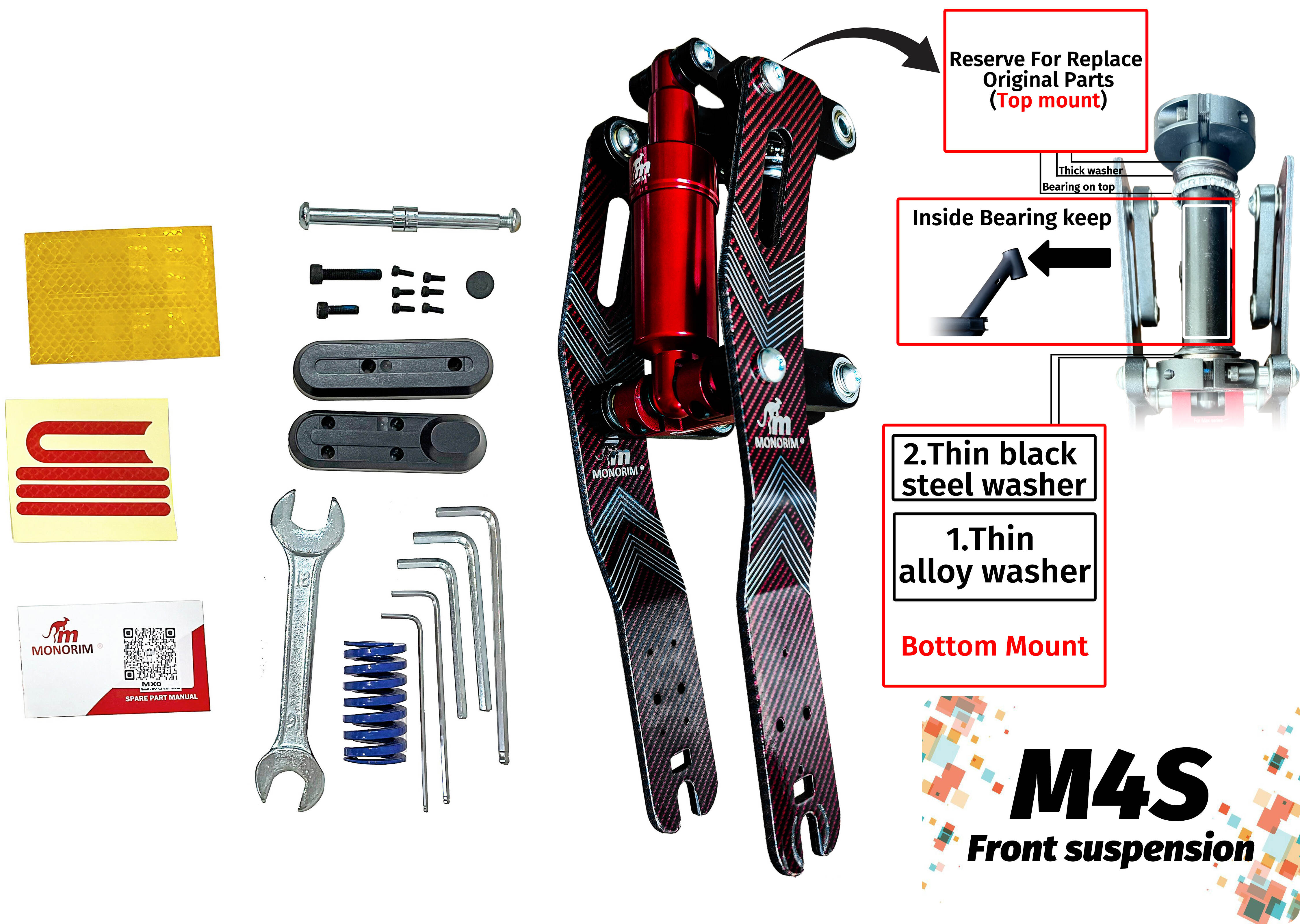 Suspensión delantera monorim M4S especialmente para scooters eléctricos modelo xiaomi4 mi4lite mi4 pro-copia