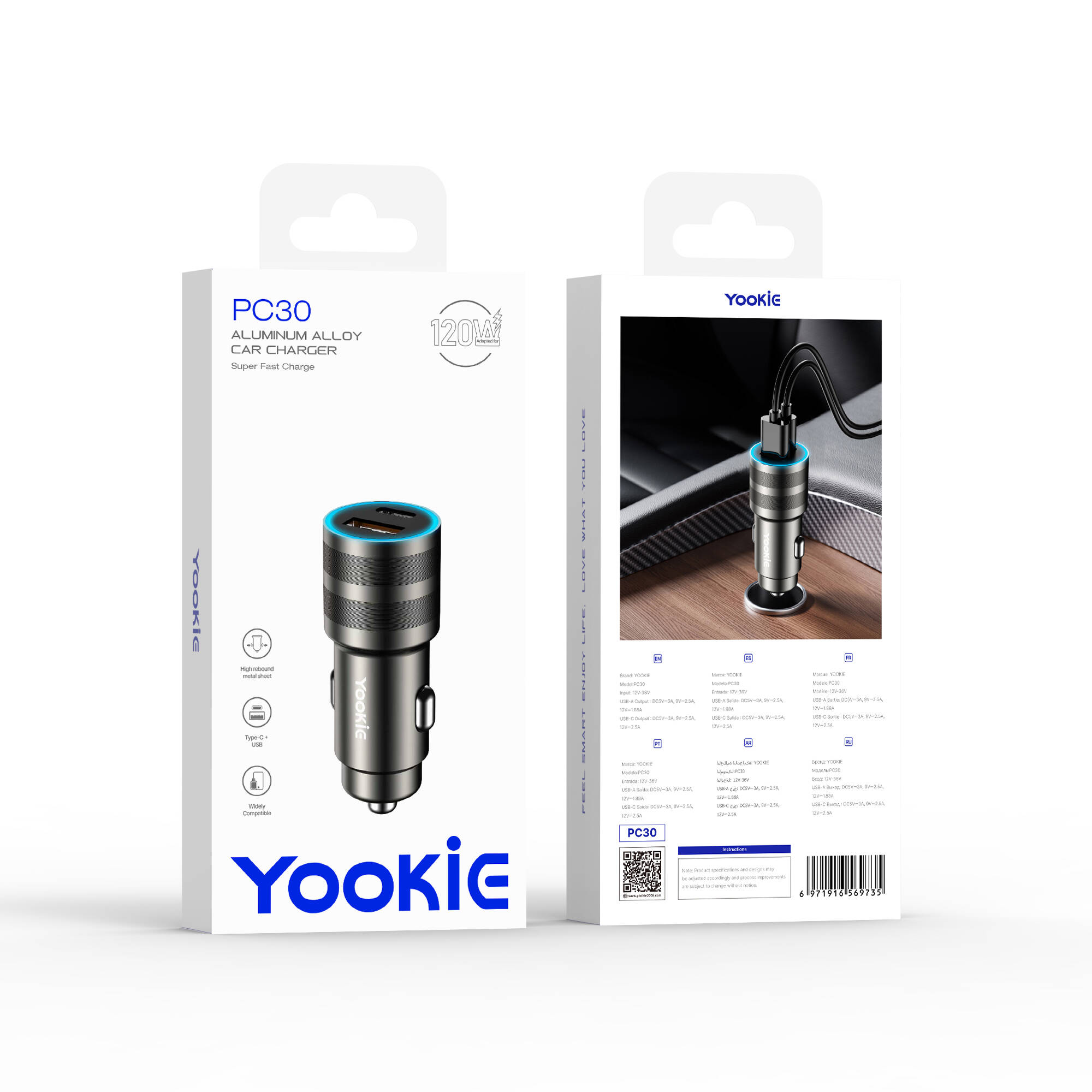 YooKiE PC30 Dual Output Ports Car Charger