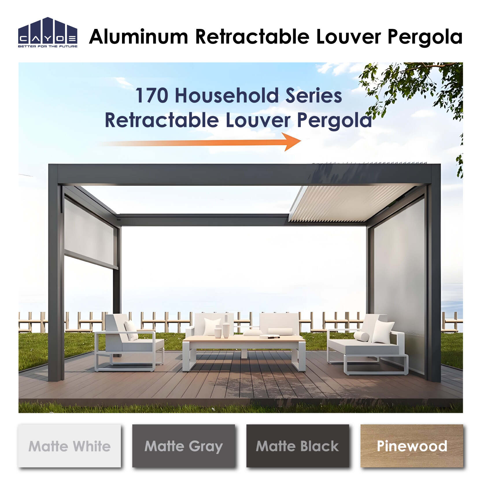 Aluminum Retractable Louver Pergola - 170 Household Series