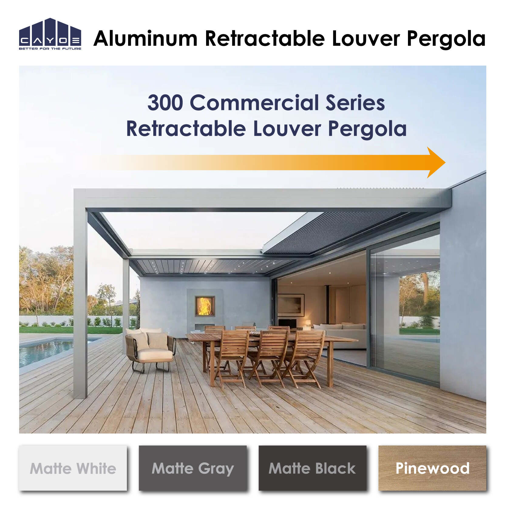 Aluminum Retractable Louver Pergola – 300 Commercial Series