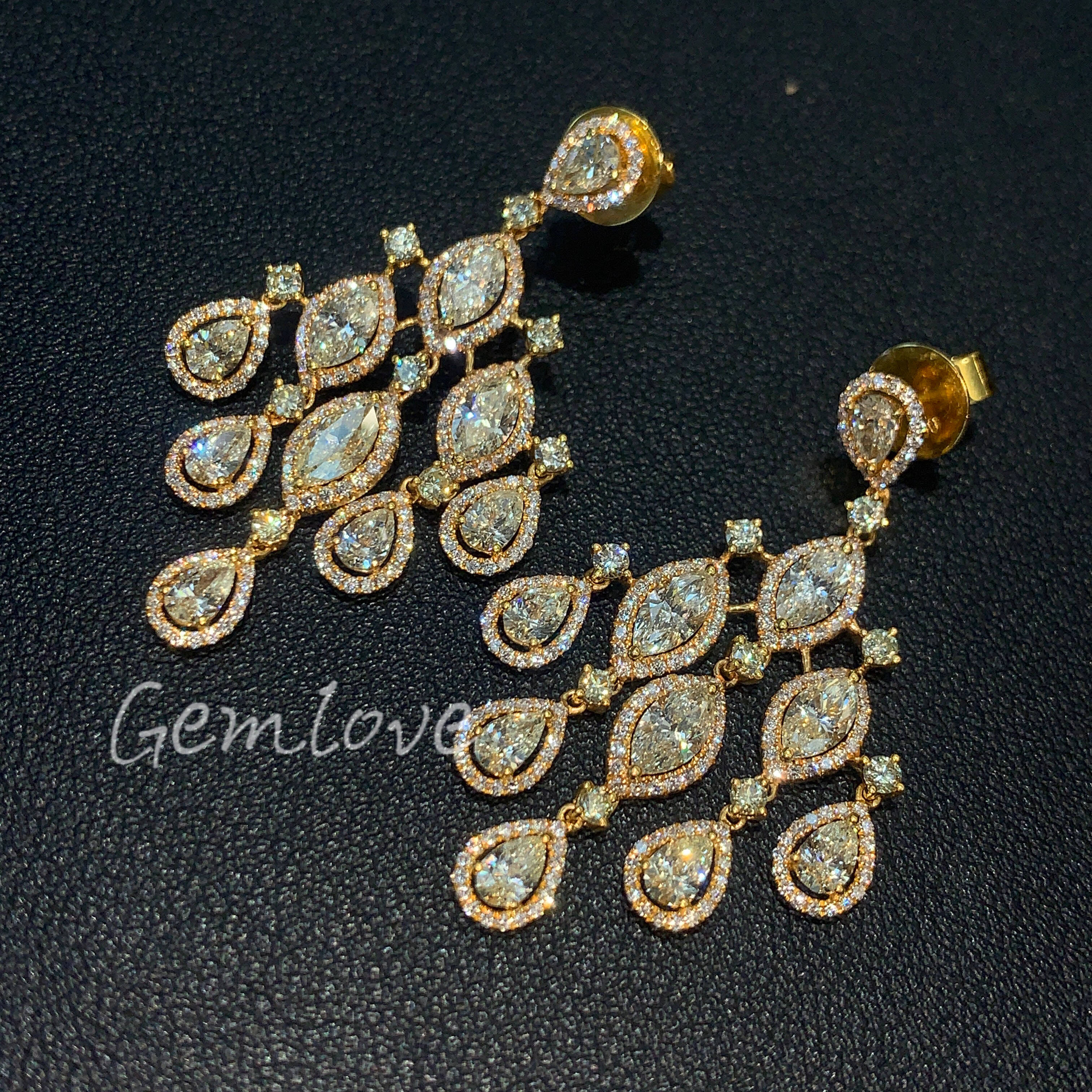 18k full-set yellow diamond earrings