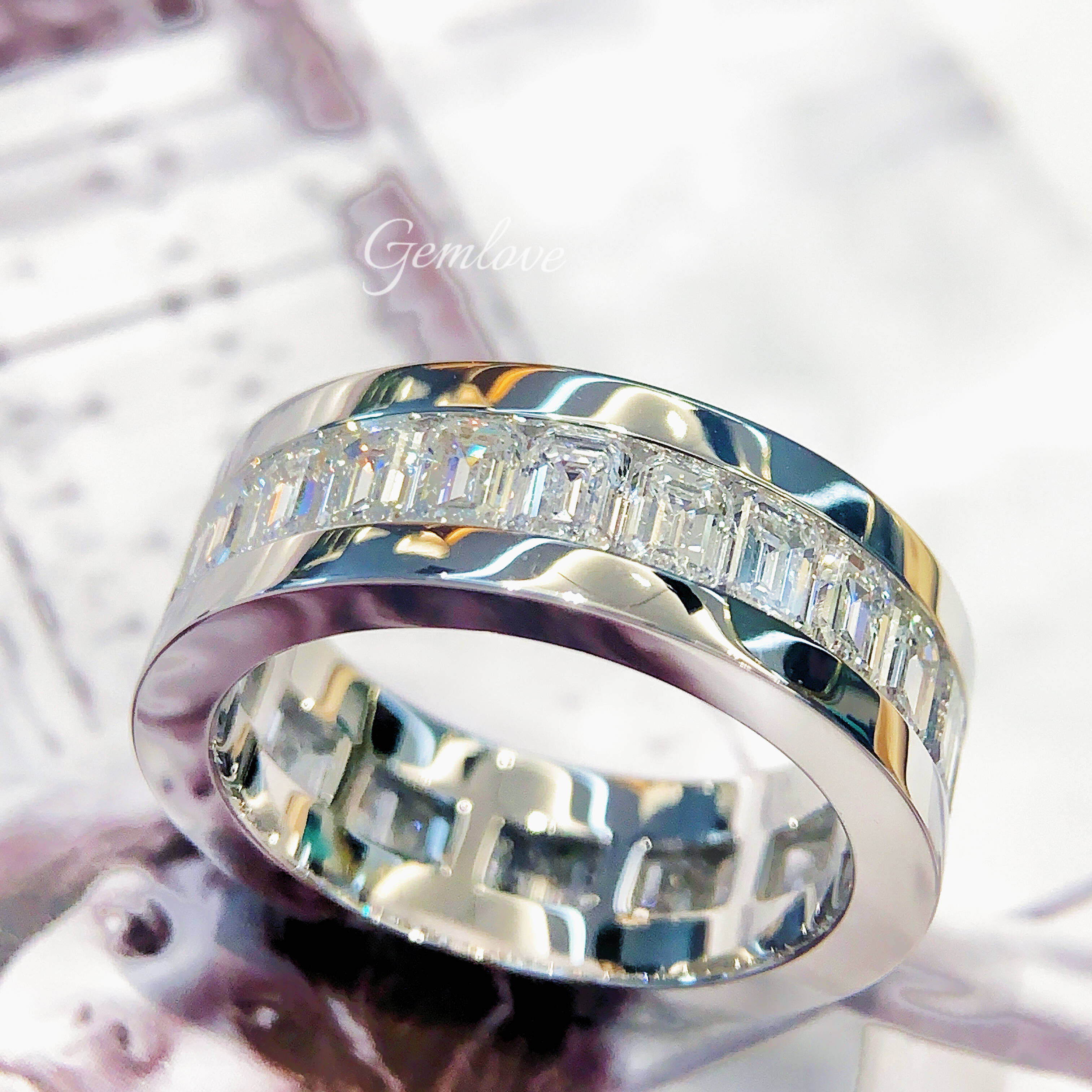 9k white gold ring featuring laboratory-grown diamonds in a stunning emerald cut