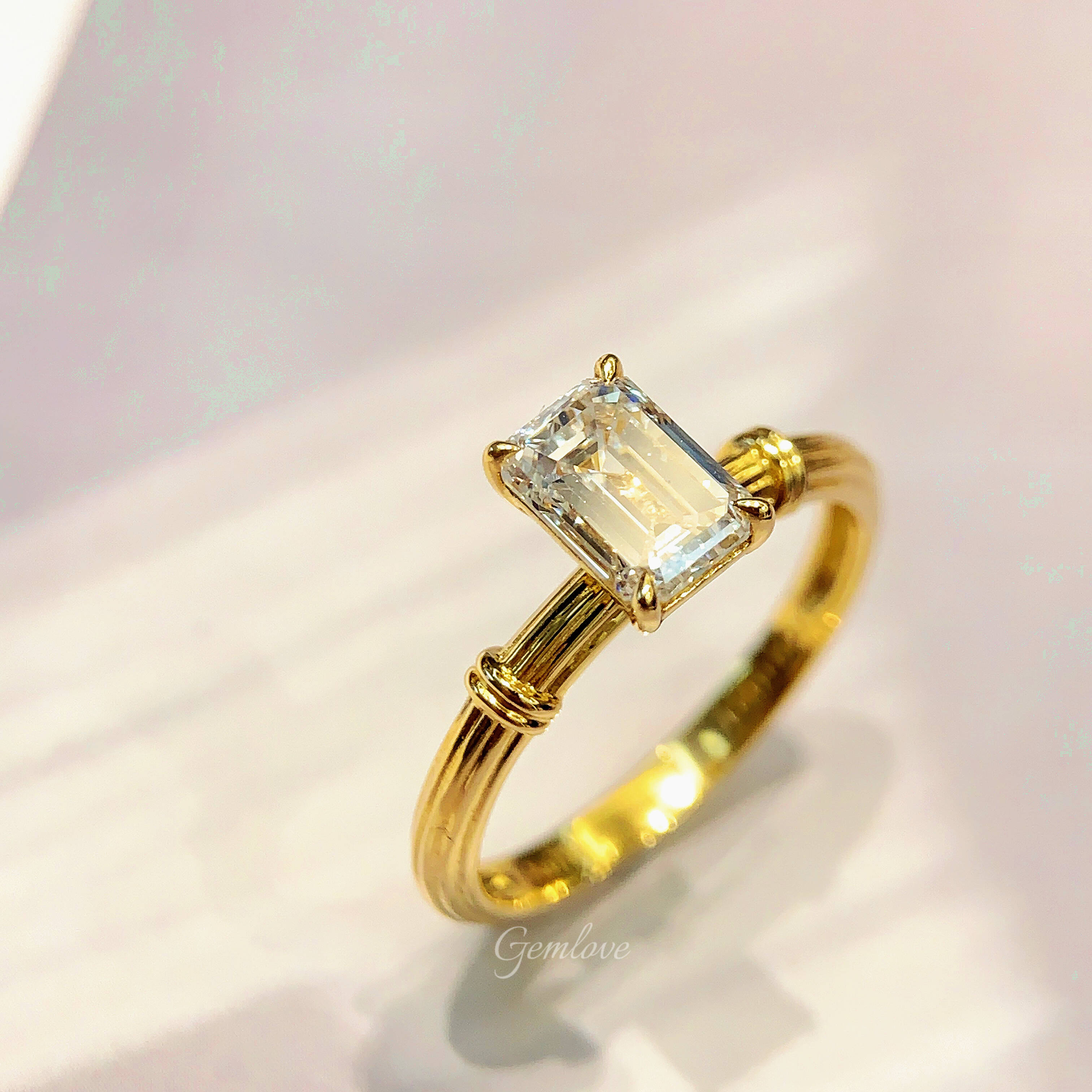 18k gold laboratory-grown diamond emerald cut ring