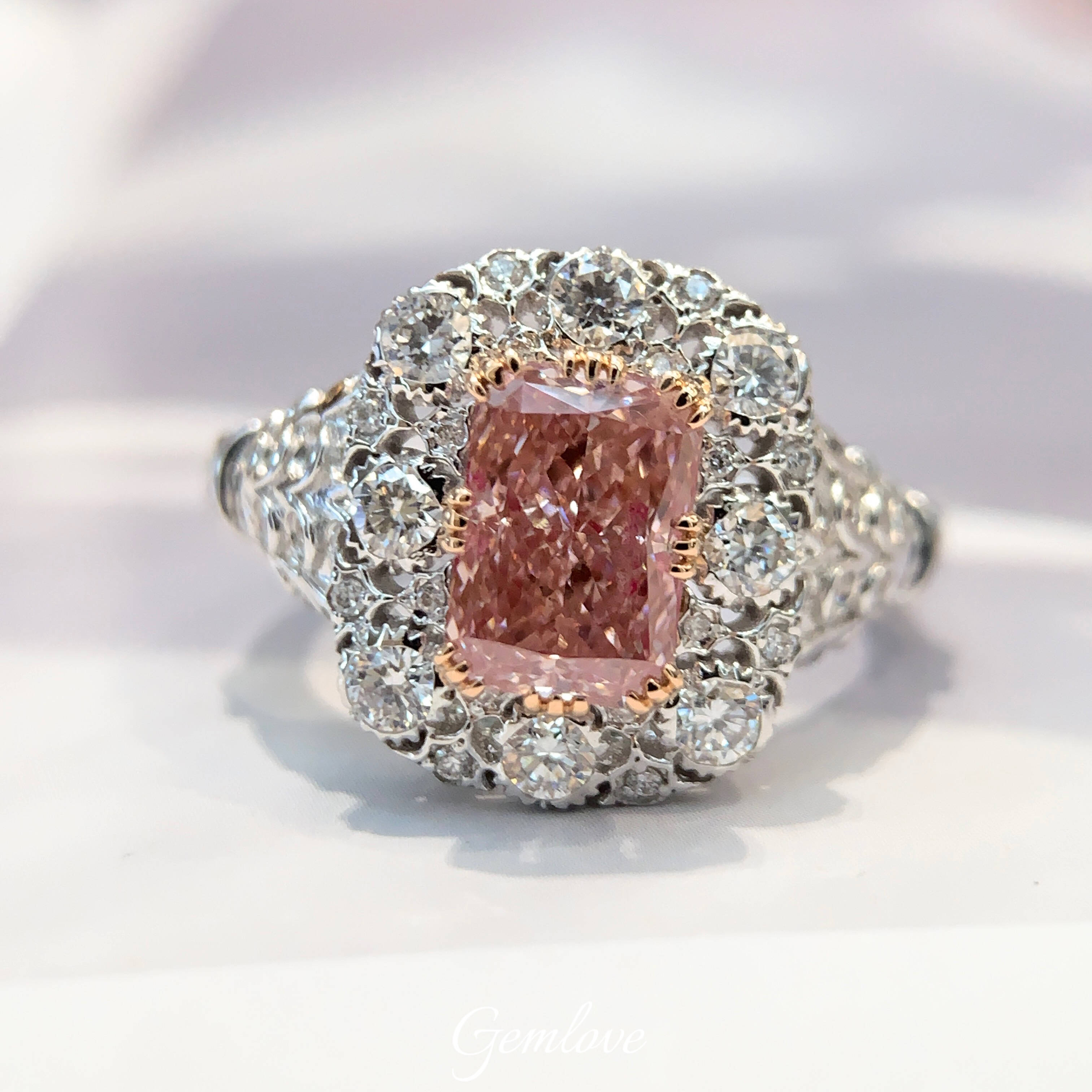 18k Rose Gold and Platinum Laboratory Diamond VS Pink Diamond Ring