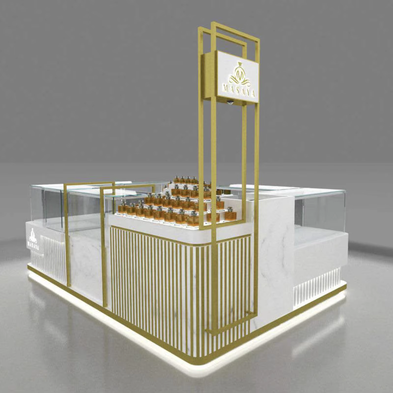 Fashion Perfume Shop Design Makeup Display Stand Cosmetic Kiosk Perfume Display Cabinet Metal Mall Perfume Kiosk
