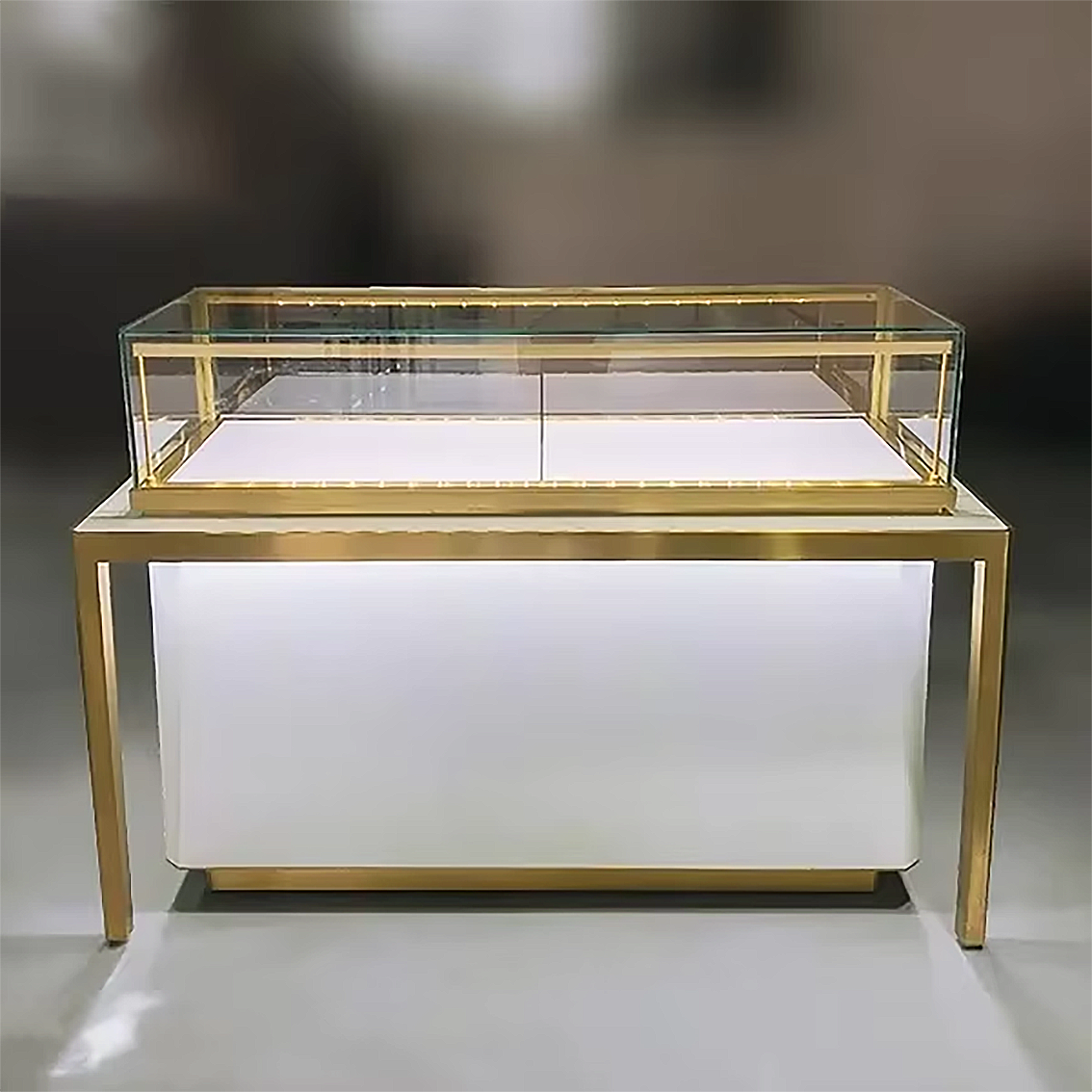 Modern Free Standing Glass Display Cabinet with LED Lighting for Jewelry Shopping Mall Watch Showcase Kiosk