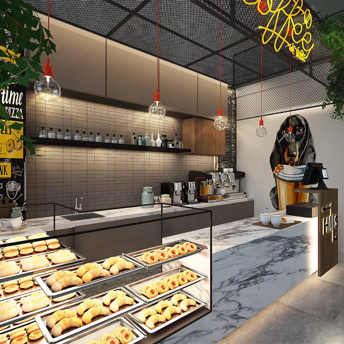coffee shop cabinet；coffee kiosk；cafe decoration；coffee shop equipment