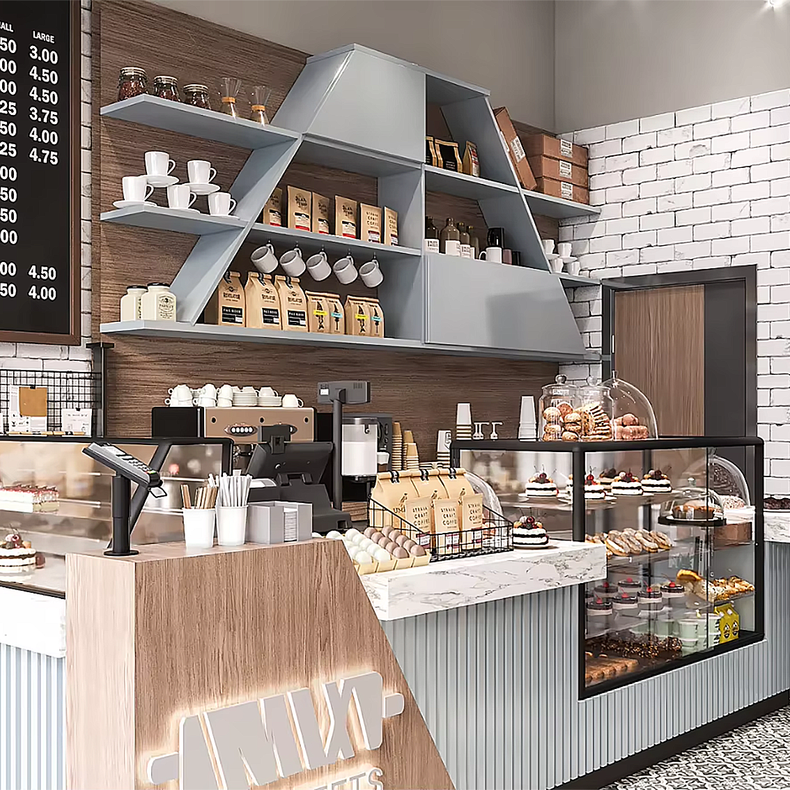 coffee shop cabinet；coffee kiosk；cafe decoration；coffee shop equipment